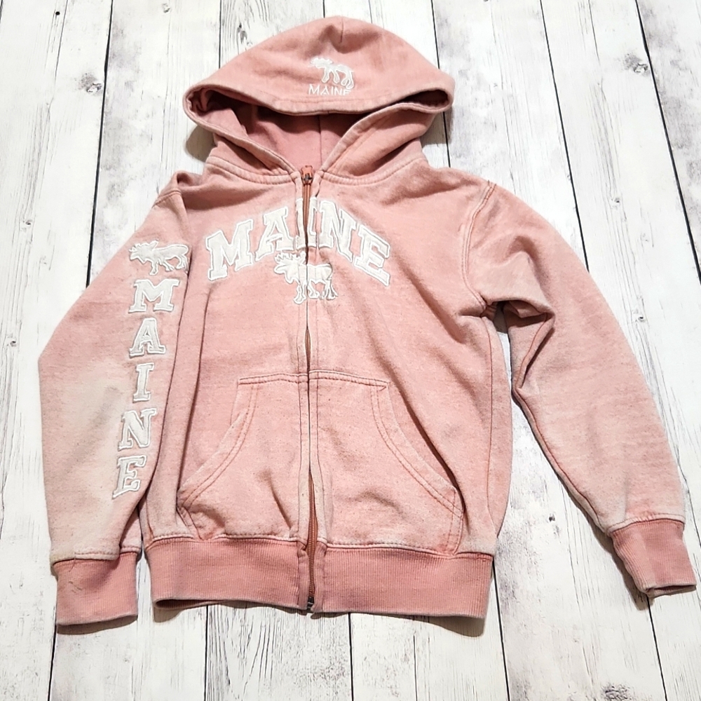 Maine Girls Medium Pink hooded zip up sweatshirt.